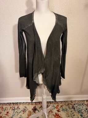 Free People Charcoal Open-Front Draped Cardigan